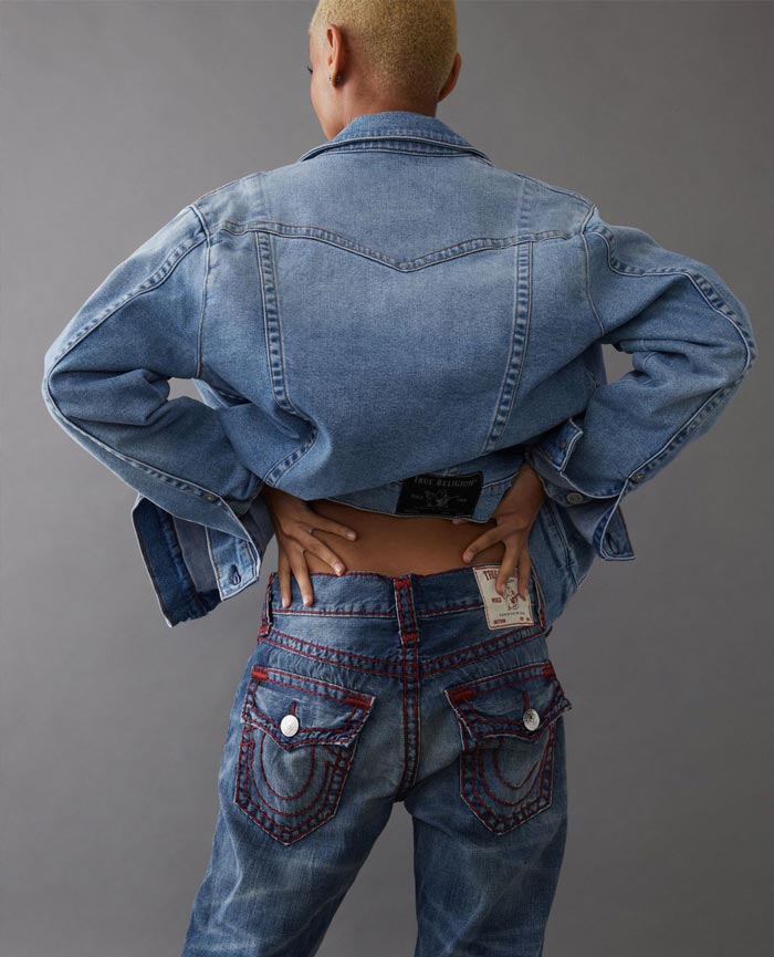 True religion jeans shop with red stitching