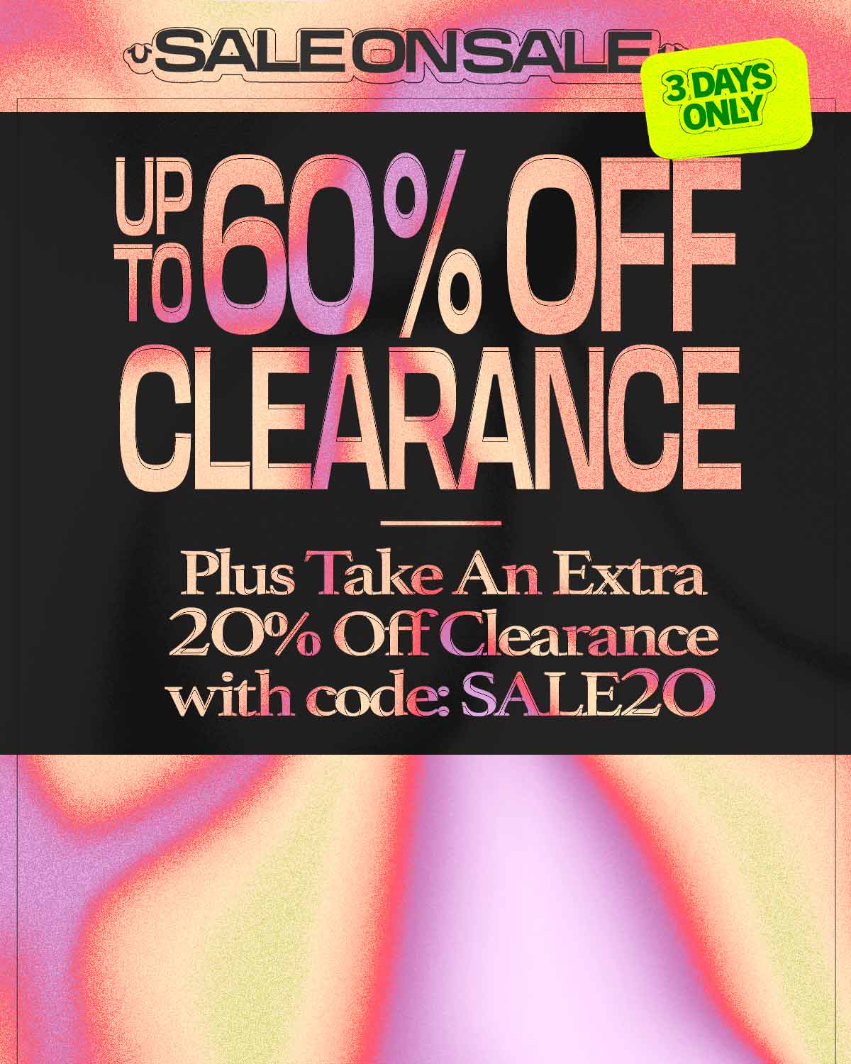 Up to 60% off clearance. Plus take an extra 20% off clearance with code: SALE20